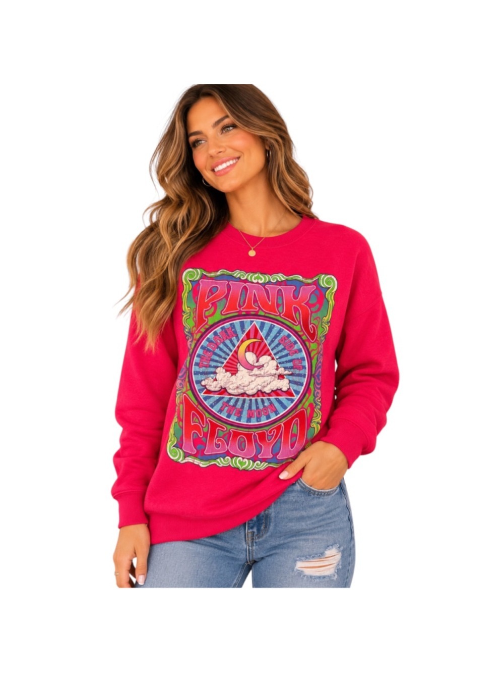 Pink Floyd The Dark Side of the Moon Graphic Sweatshirt Pink Crewneck Size Large
